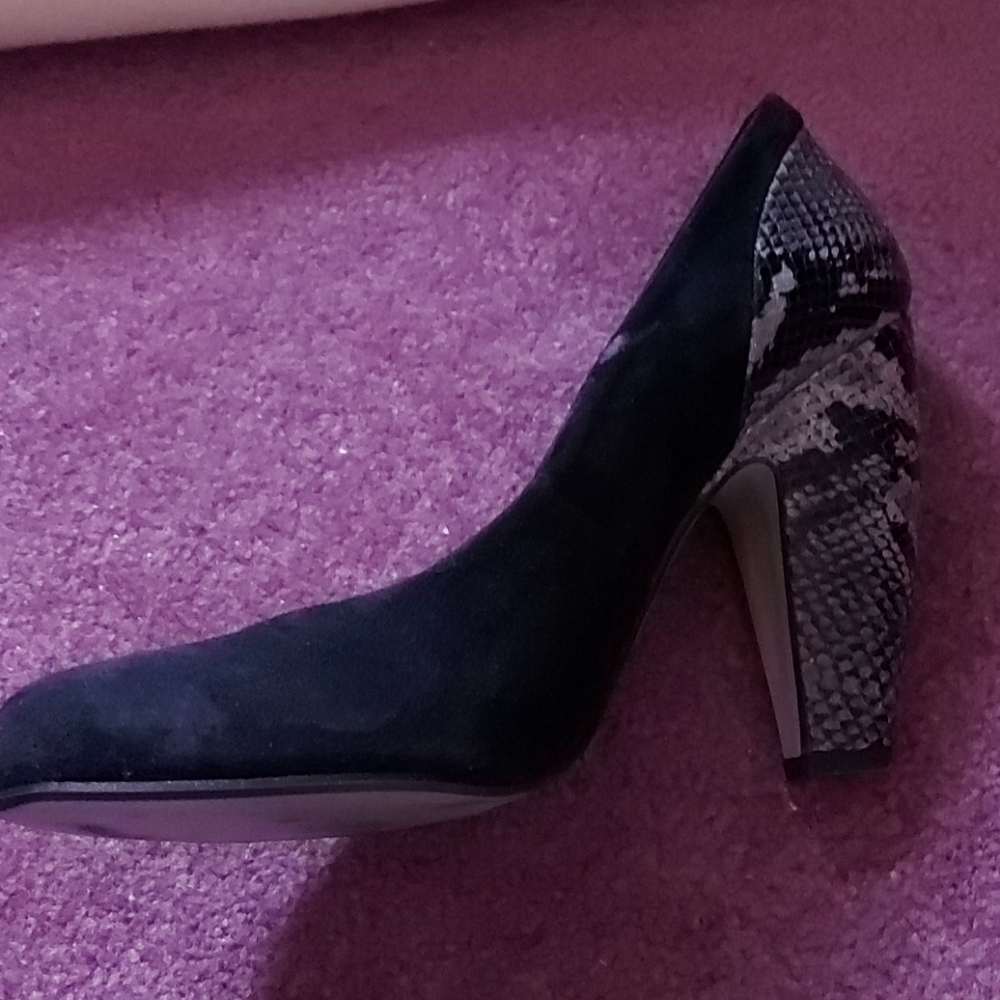 Topshop, black and snake print heel